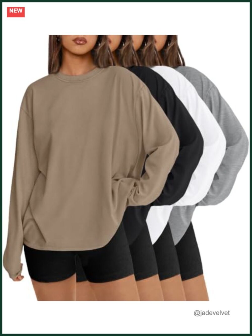 4 Pack Long Sleeve Oversized Drop Shoulder Tees Modal Blend Casual